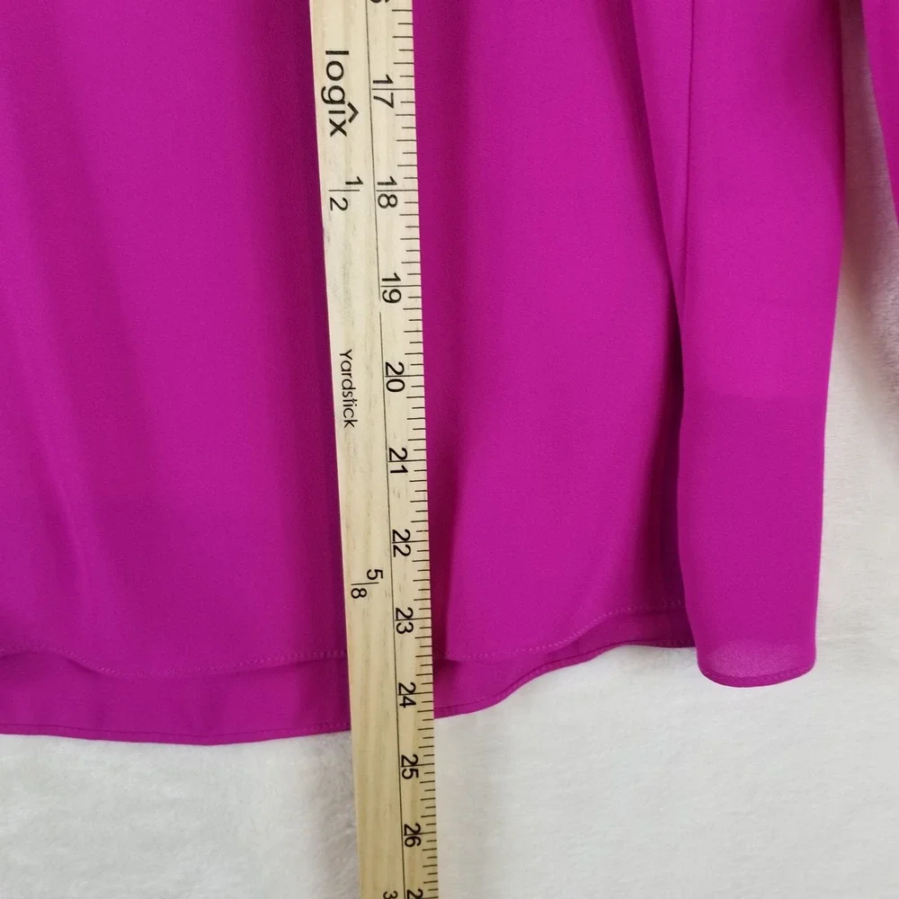 Lilly‎ Pulitzer Magenta Pink Split Neck Puff Sleeve Blouse Womens XS 100% Poly